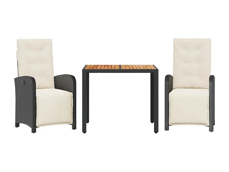 Ensemble de bistro 3 pcs avec coussins noir résine tressée