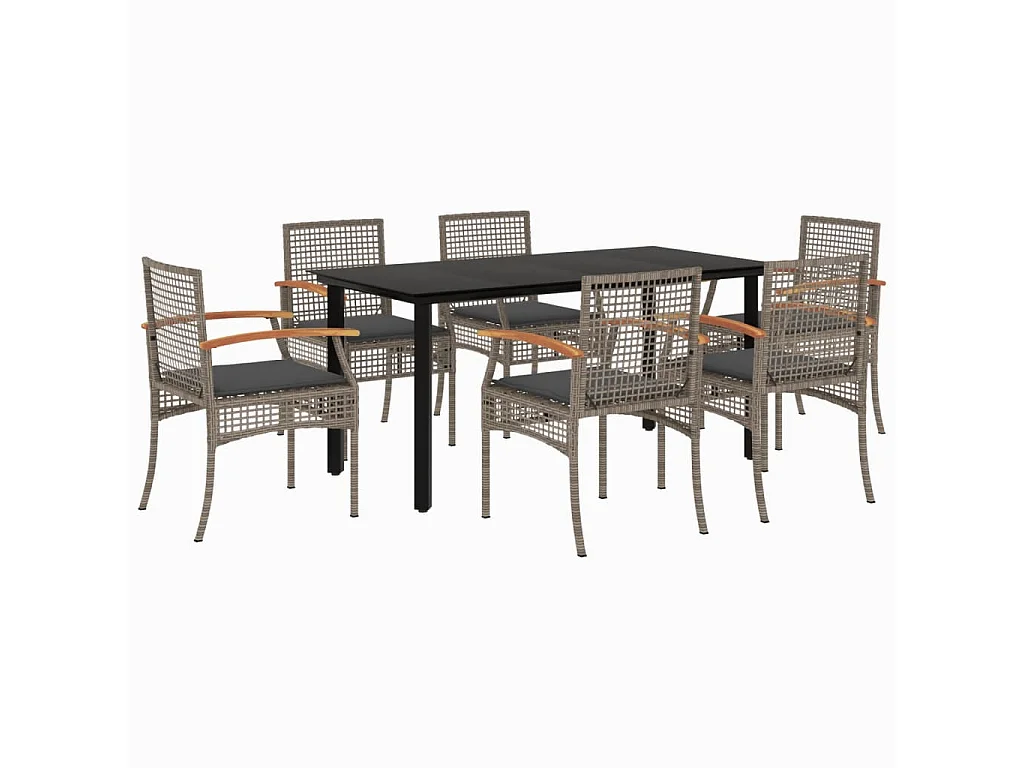 Ensemble à manger de jardin et coussins 7 pcs gris rotin