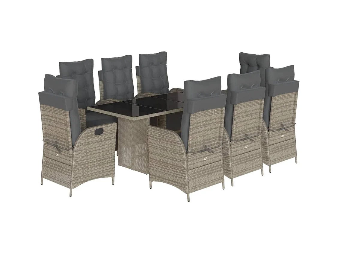 Ensemble à manger de jardin 9 pcs coussins gris résine tressée