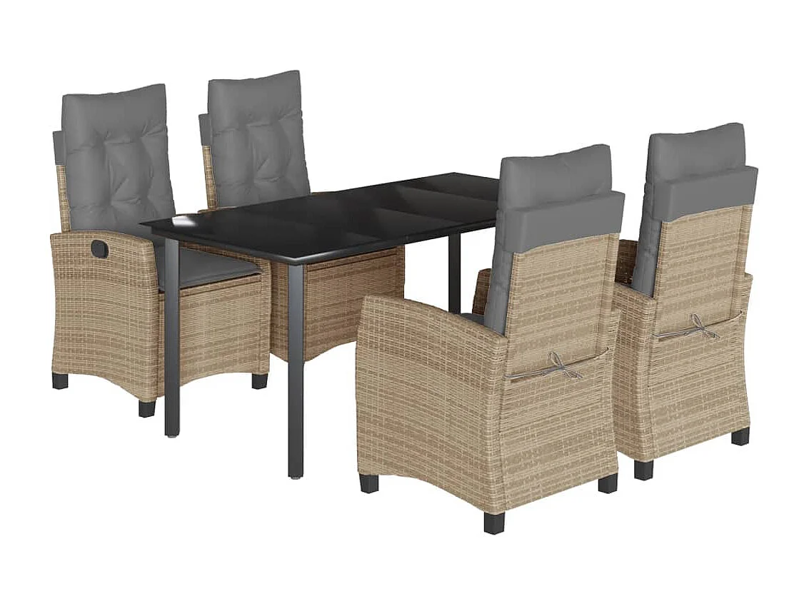 Ensemble à manger de jardin coussins 5 pcs mélange beige rotin