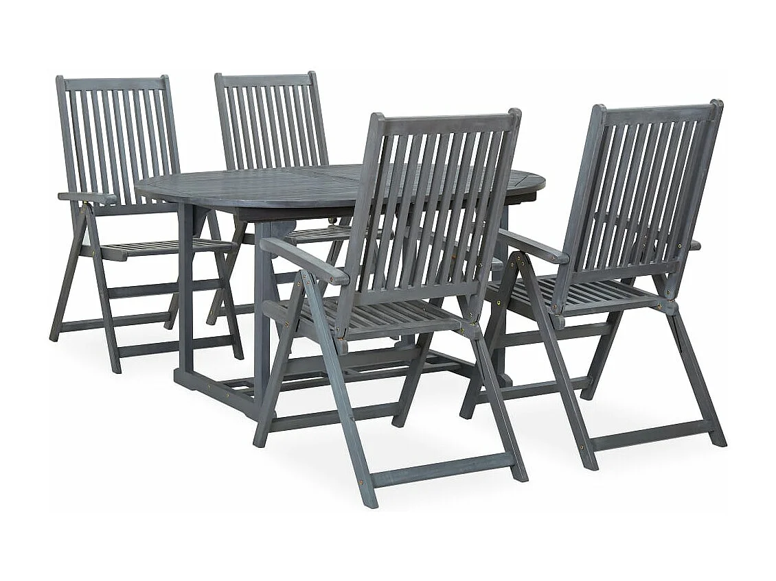 Mobilier à dîner de jardin 5 pcs Bois d'acacia massif Gris 5