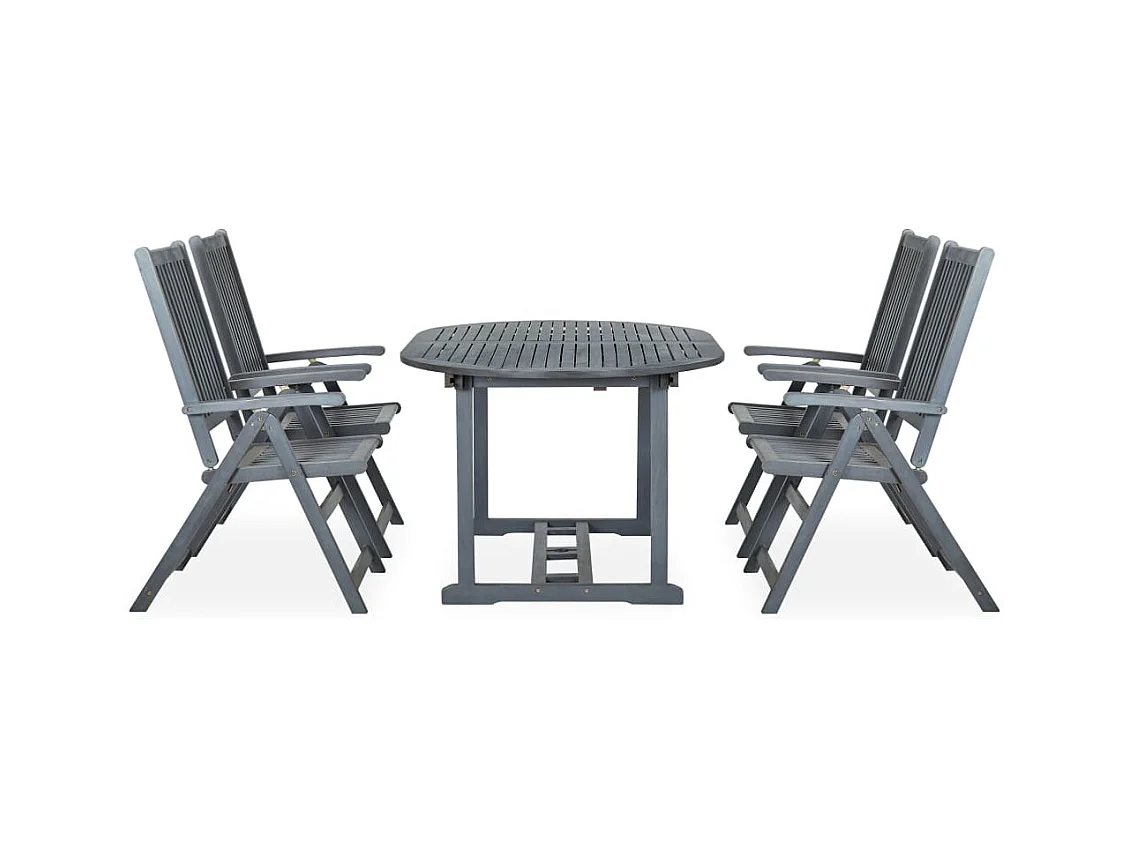 Mobilier à dîner de jardin 5 pcs Bois d'acacia massif Gris 5