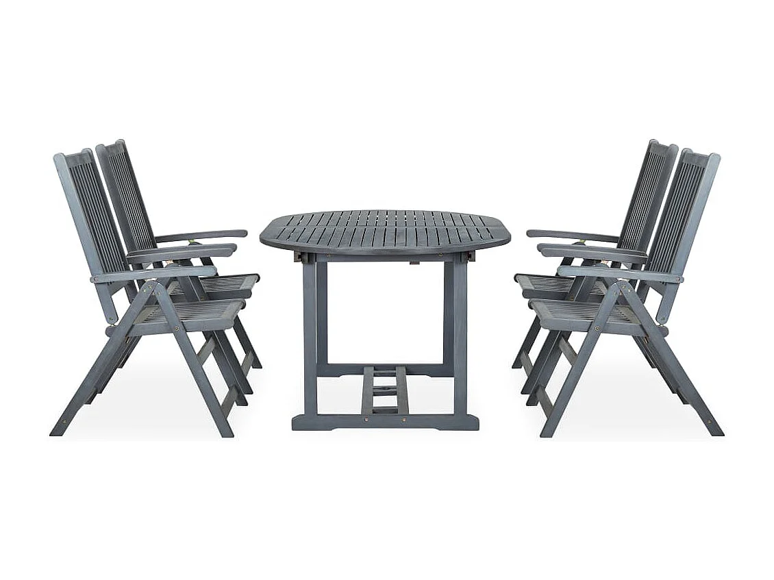 Mobilier à dîner de jardin 5 pcs Bois d'acacia massif Gris 5