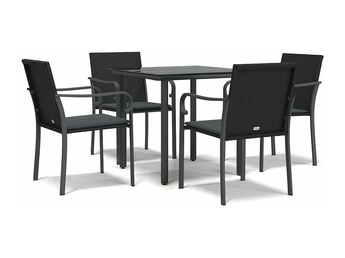 Ensemble à manger de jardin 5 pcs coussins résine tressée acier