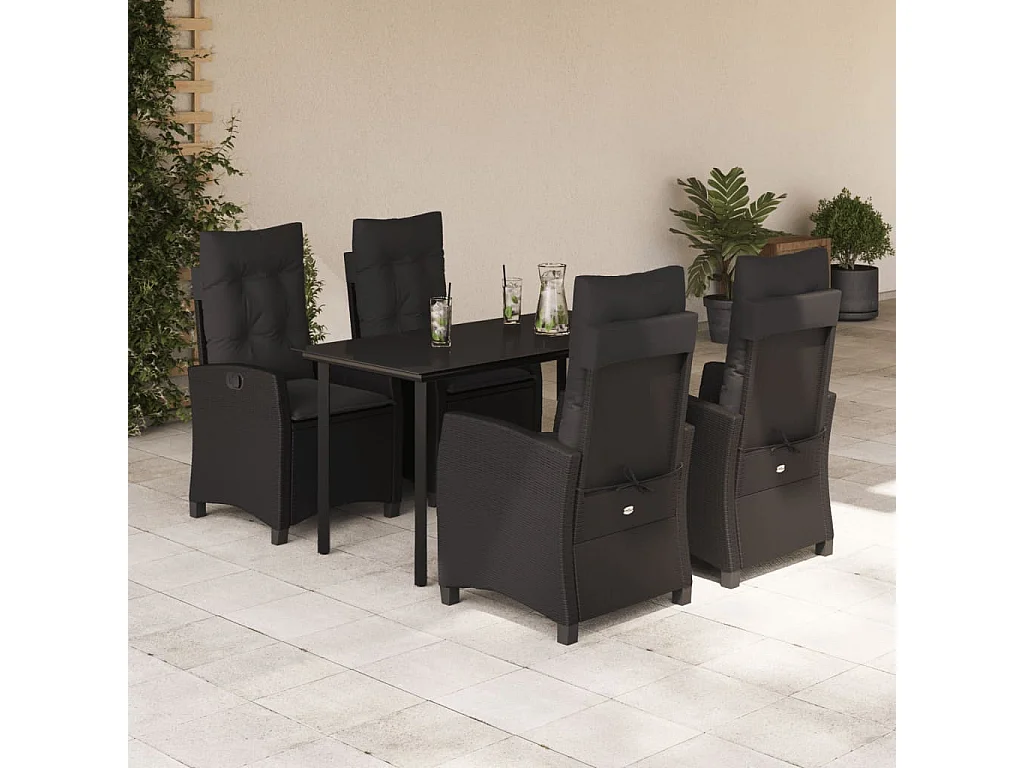 Ensemble à manger de jardin coussins 5pcs Noir Résine tressée