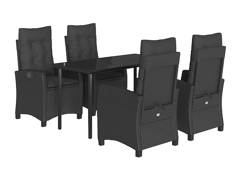 Ensemble à manger de jardin coussins 5pcs Noir Résine tressée