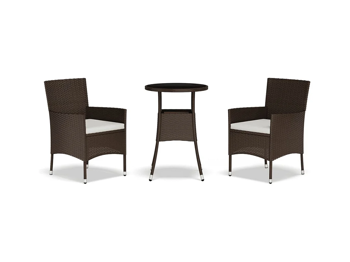 3-delige Bistroset met kussens poly rattan bruin
