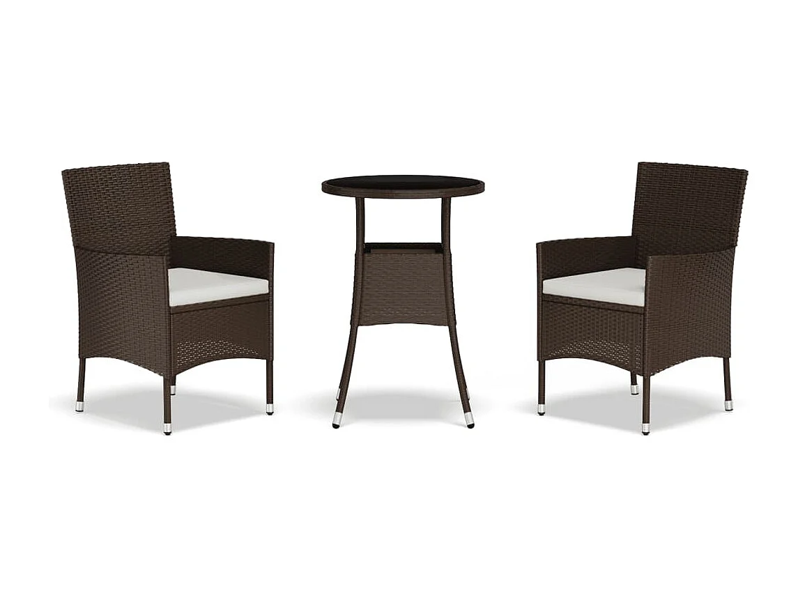 3-delige Bistroset met kussens poly rattan bruin