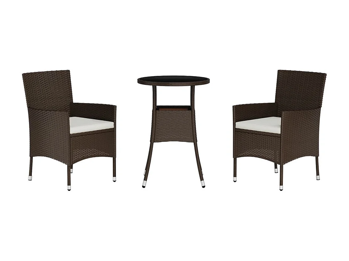 3-delige Bistroset met kussens poly rattan bruin