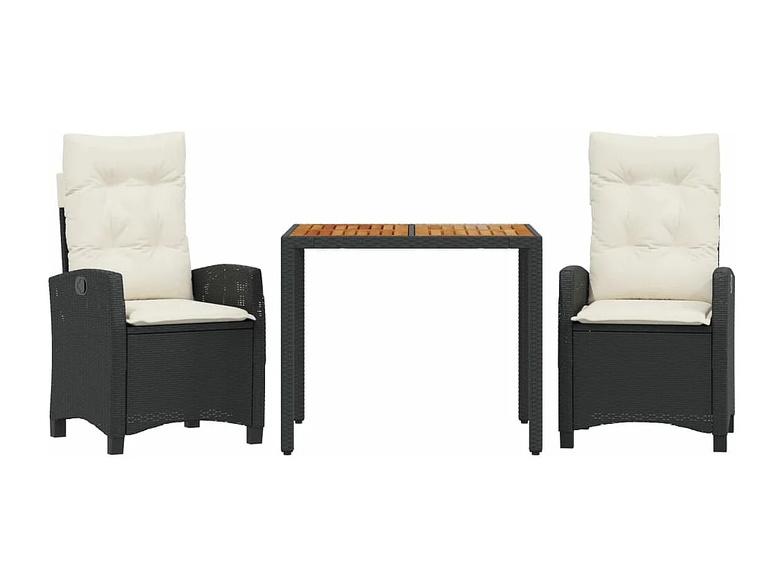 Ensemble à manger de jardin avec coussins 3 pcs Noir