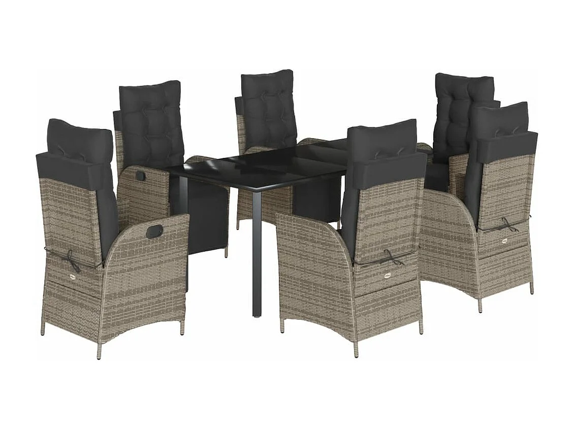 Ensemble à manger de jardin et coussins 7 pcs gris rotin