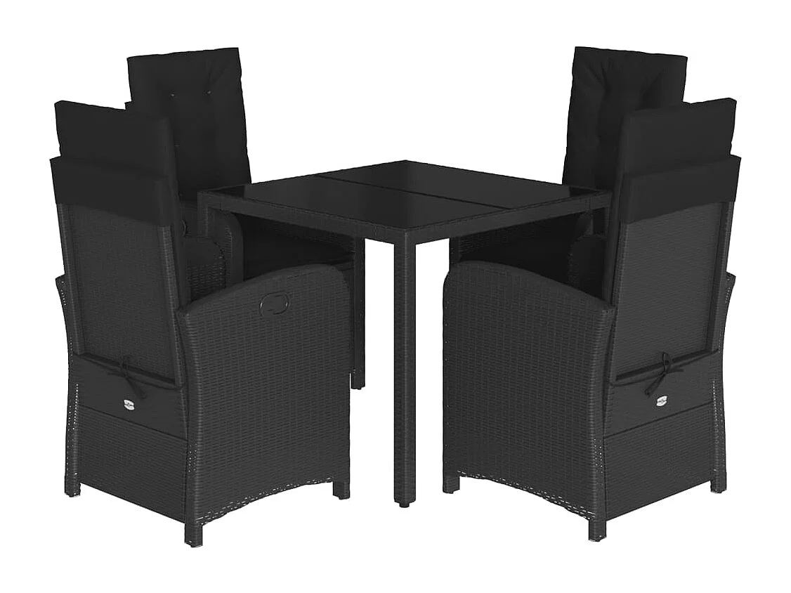 Ensemble à manger de jardin coussins 5pcs Noir Résine tressée