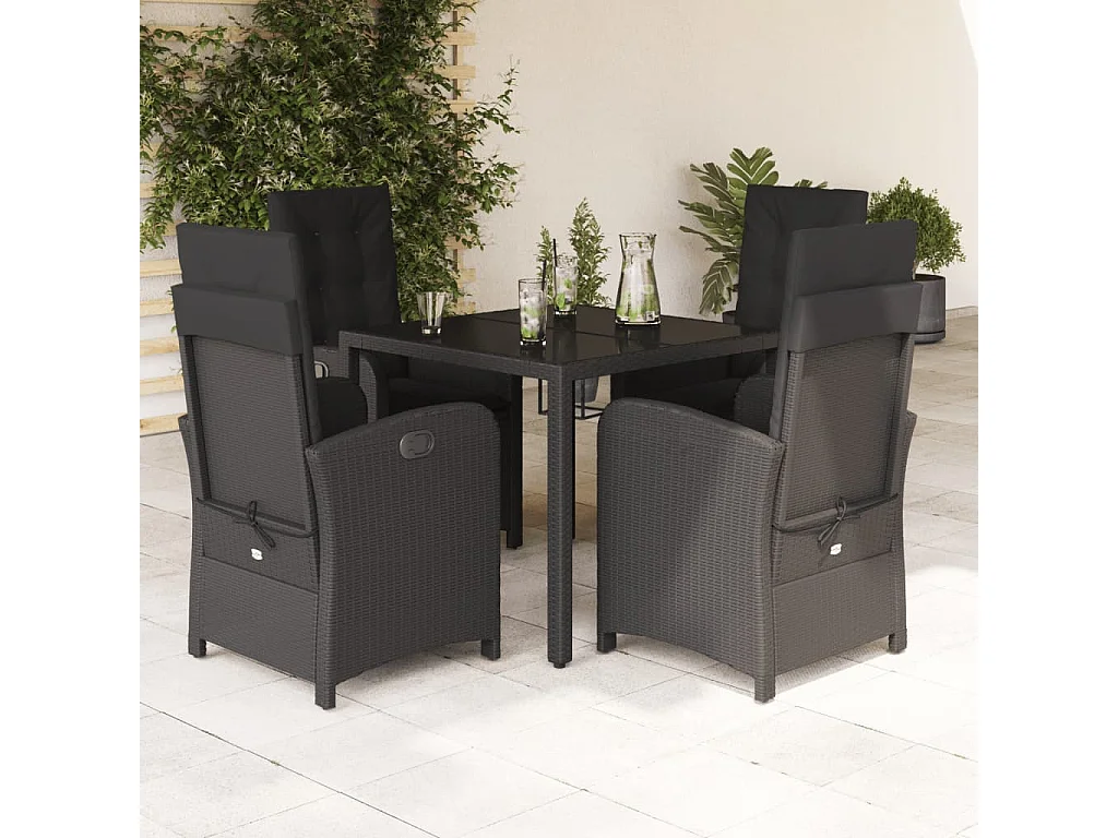 Ensemble à manger de jardin coussins 5pcs Noir Résine tressée