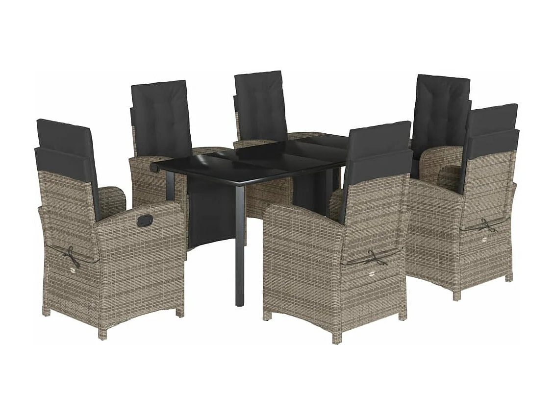 Ensemble à manger de jardin et coussins 7 pcs gris rotin