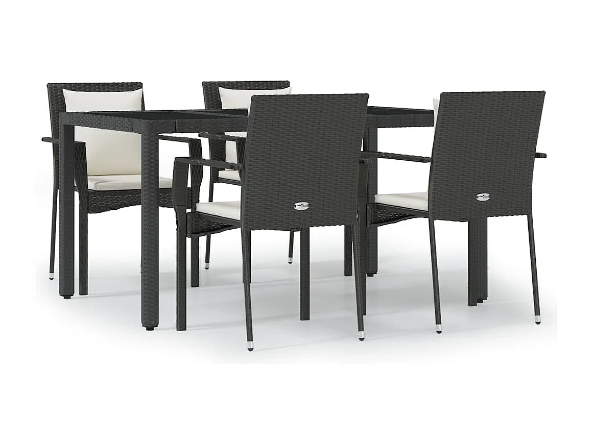 Ensemble à manger de jardin coussins 5pcs Noir Résine tressée