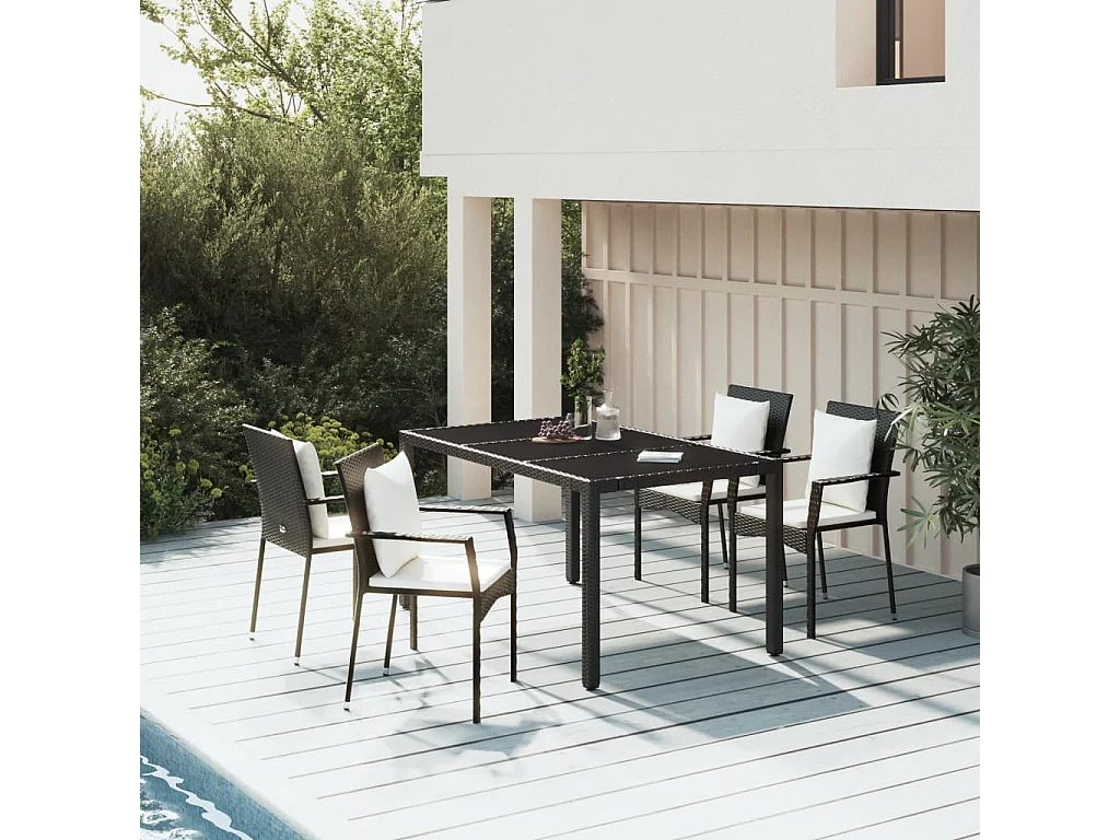 Ensemble à manger de jardin coussins 5pcs Noir Résine tressée