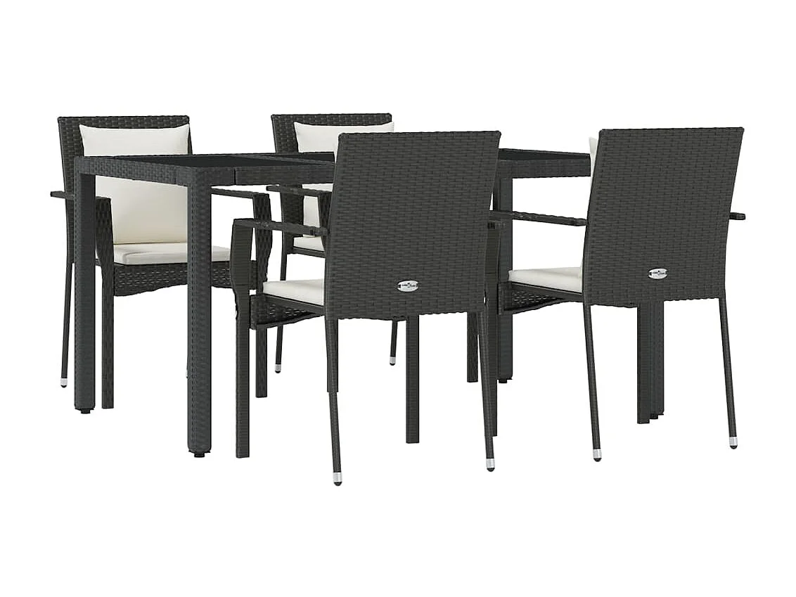 Ensemble à manger de jardin coussins 5pcs Noir Résine tressée