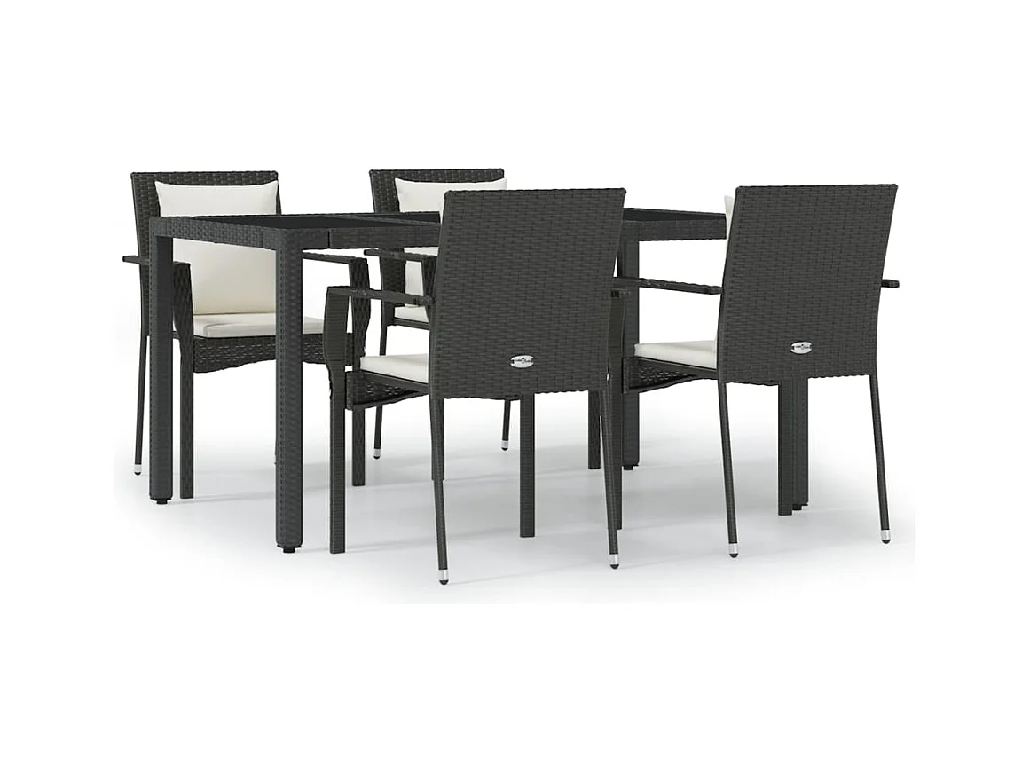 Ensemble à manger de jardin coussins 5pcs Noir Résine tressée