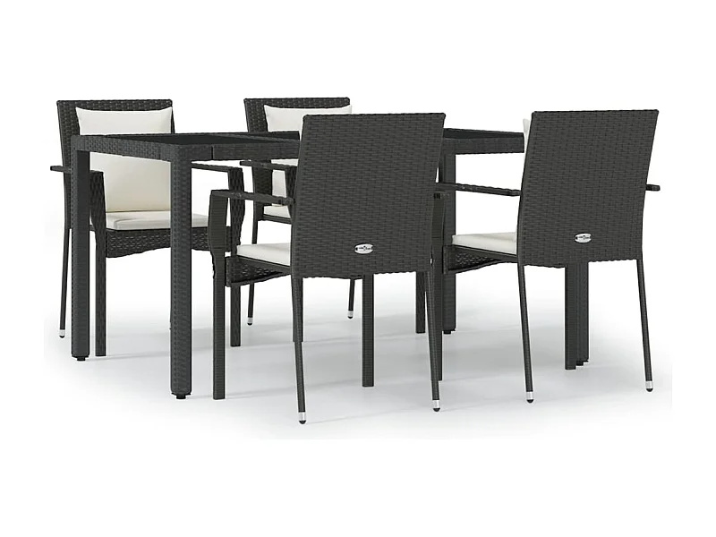 Ensemble à manger de jardin coussins 5pcs Noir Résine tressée