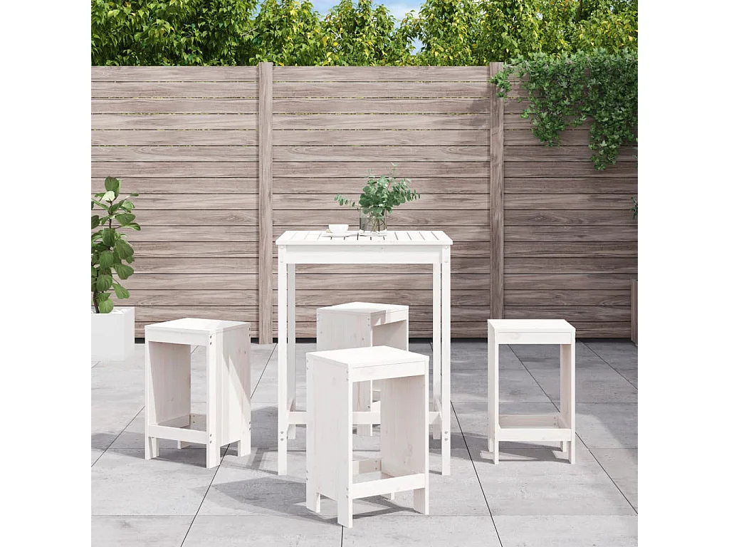 Ensemble de bar de jardin 5 pcs blanc bois massif de pin