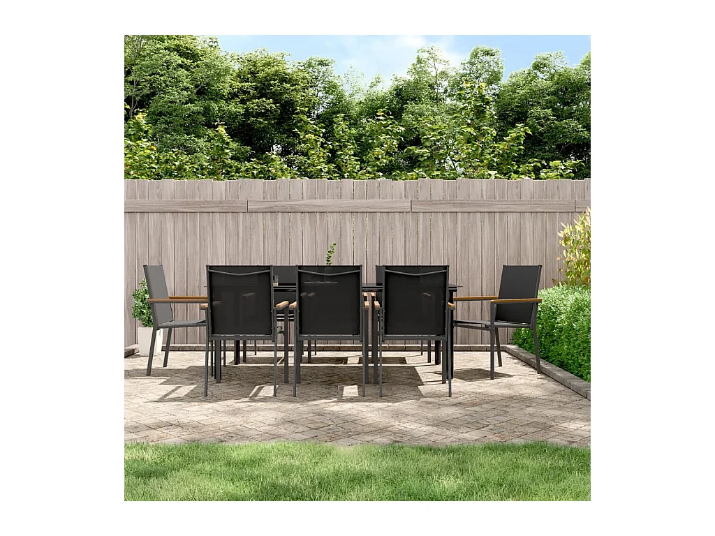 Ensemble à manger de jardin 9 pcs noir textilène et acier