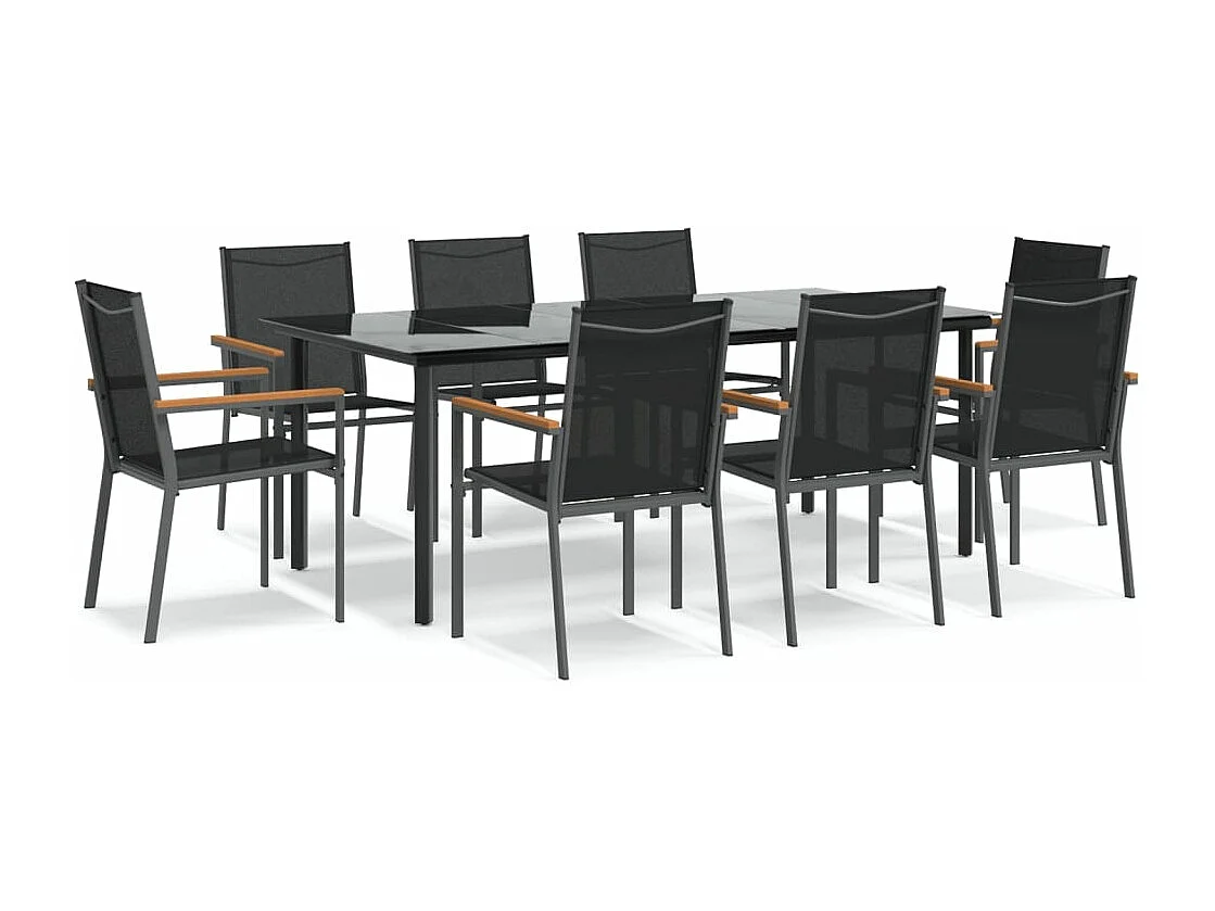 Ensemble à manger de jardin 9 pcs noir textilène et acier