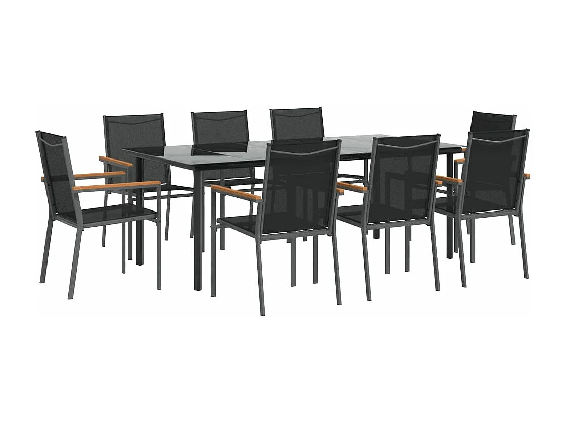 Ensemble à manger de jardin 9 pcs noir textilène et acier