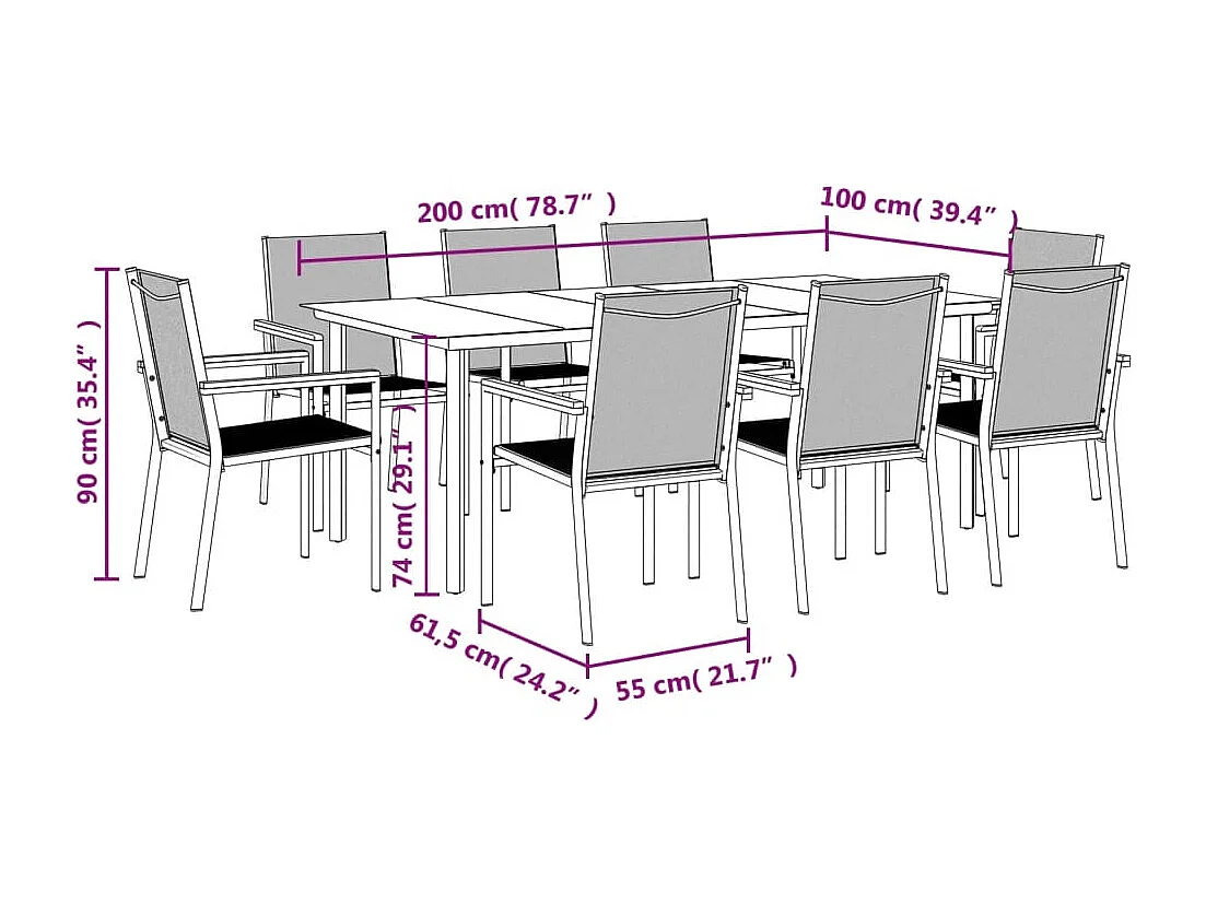 Ensemble à manger de jardin 9 pcs noir textilène et acier