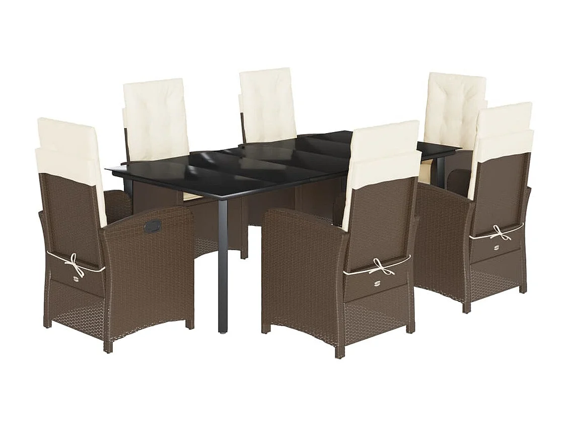 Ensemble à manger de jardin et coussins 7 pcs marron rotin