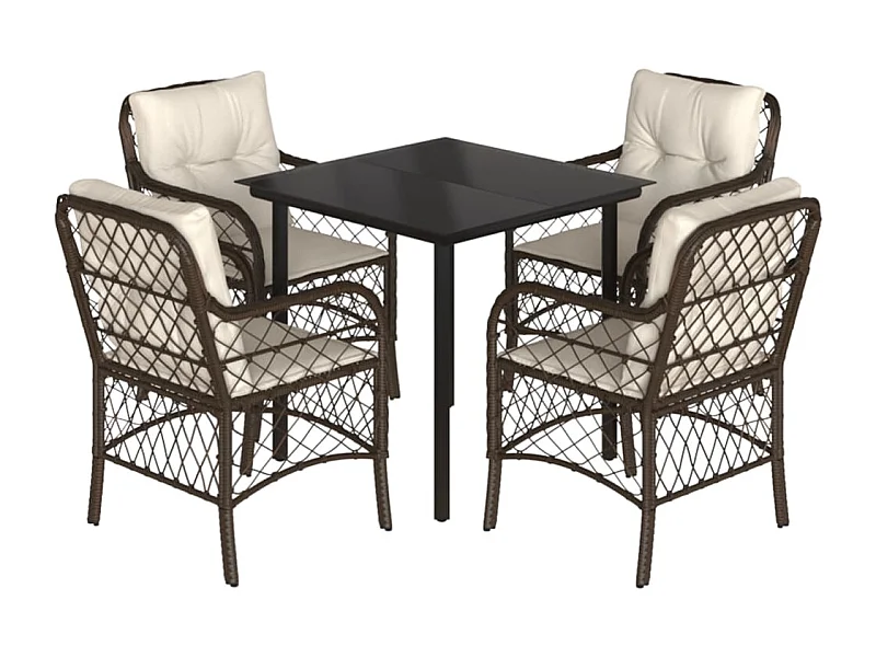 Ensemble à manger de jardin 5 pcs et coussins marron poly rotin
