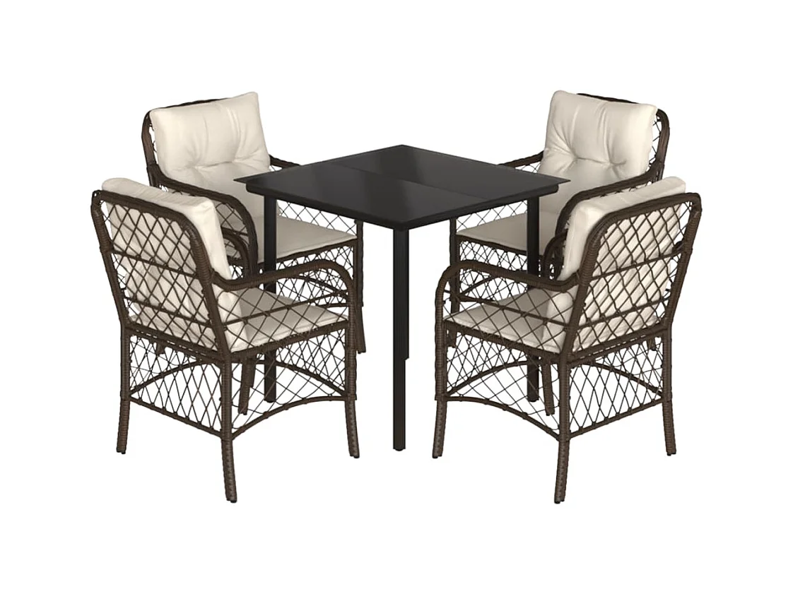 Ensemble à manger de jardin 5 pcs et coussins marron poly rotin