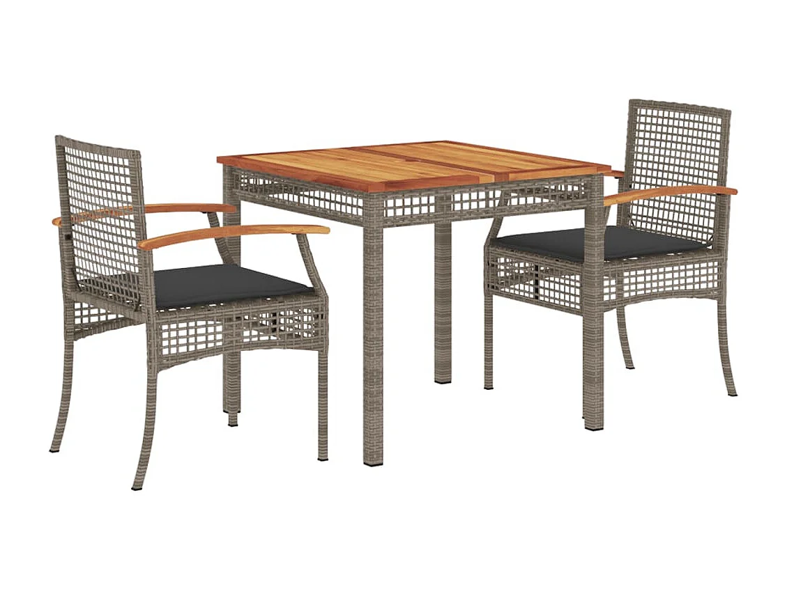 Ensemble à manger de jardin 3 pcs coussins gris résine tressée