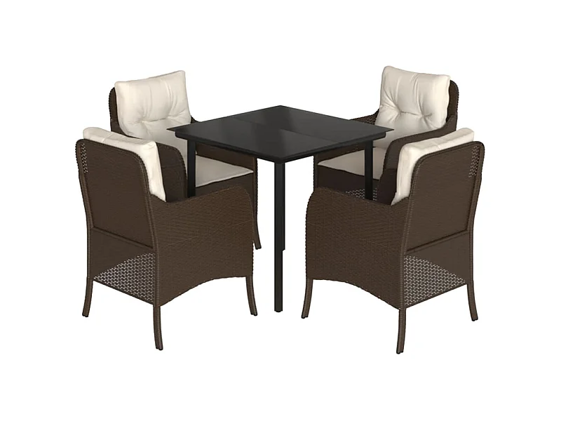 Ensemble à manger de jardin 5 pcs et coussins marron poly rotin