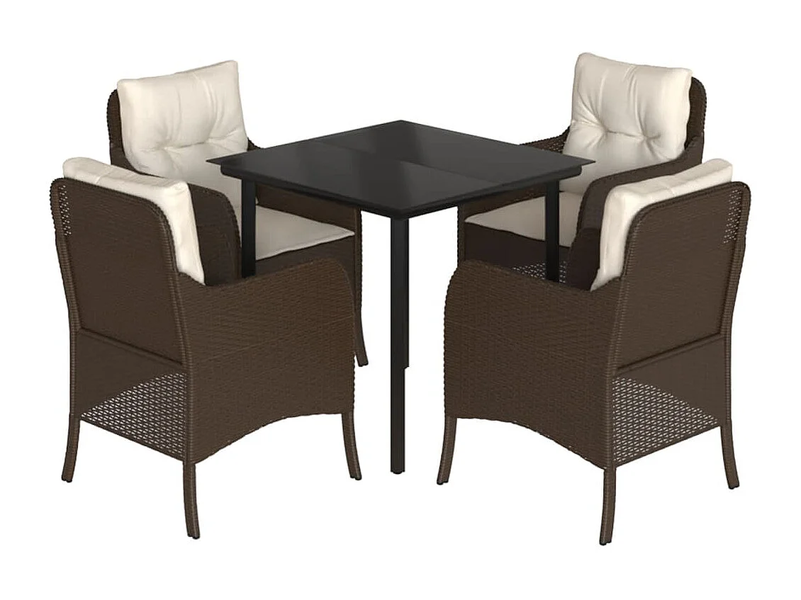 Ensemble à manger de jardin 5 pcs et coussins marron poly rotin