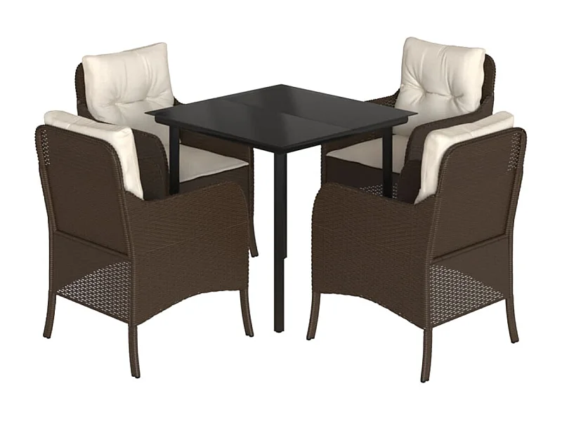 Ensemble à manger de jardin 5 pcs et coussins marron poly rotin