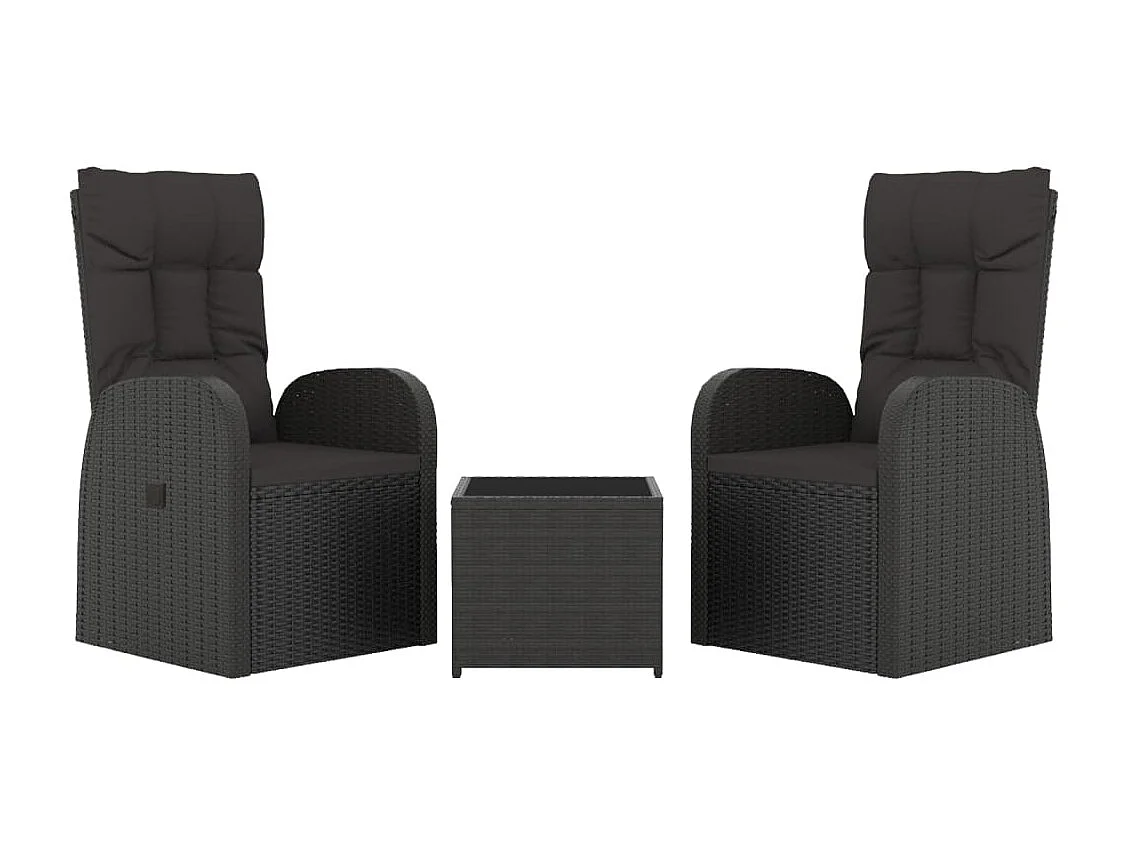 Ensemble de salon de jardin 3 pcs noir poly rotin et acier