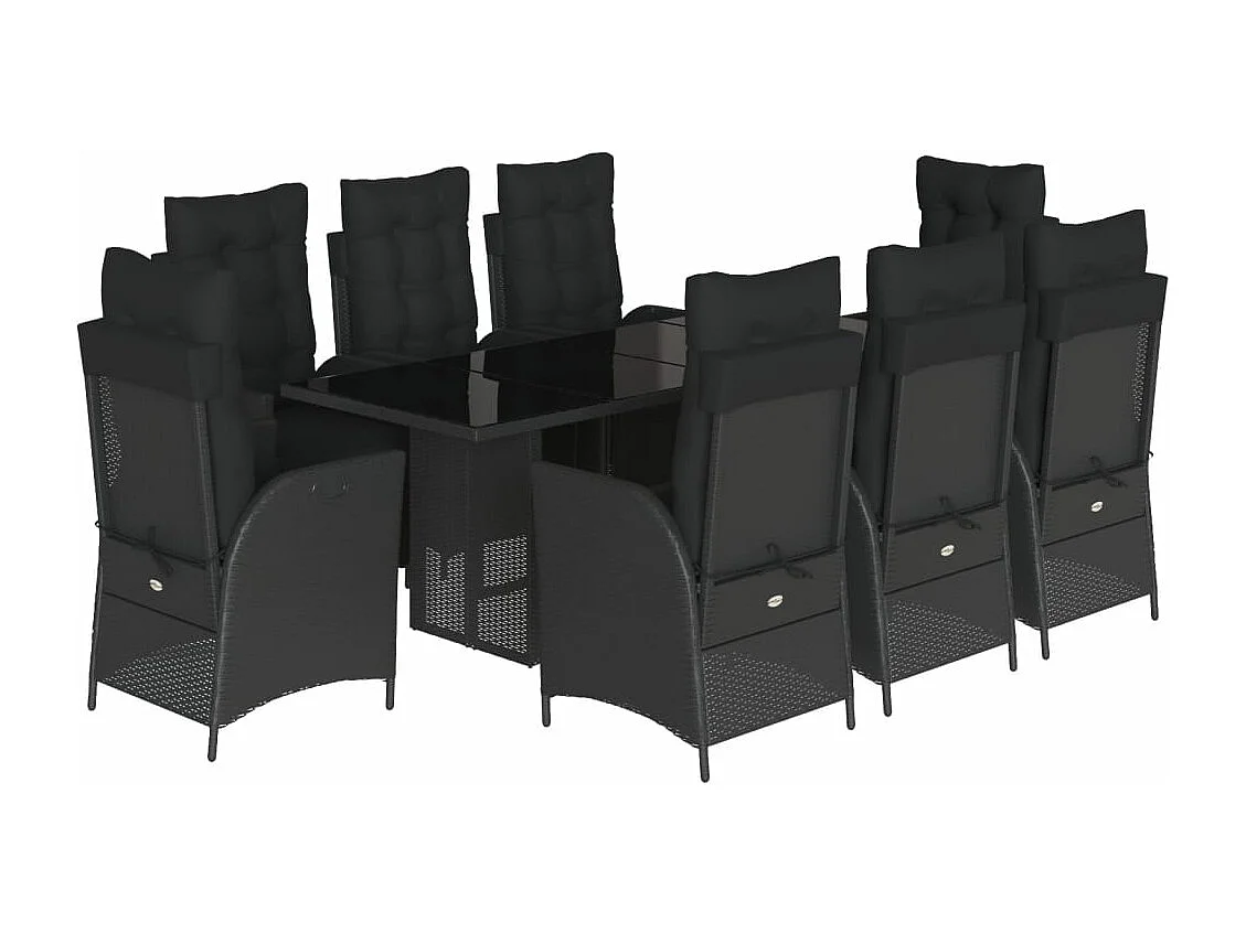 Ensemble à manger de jardin 9pcs coussins noir résine tressée