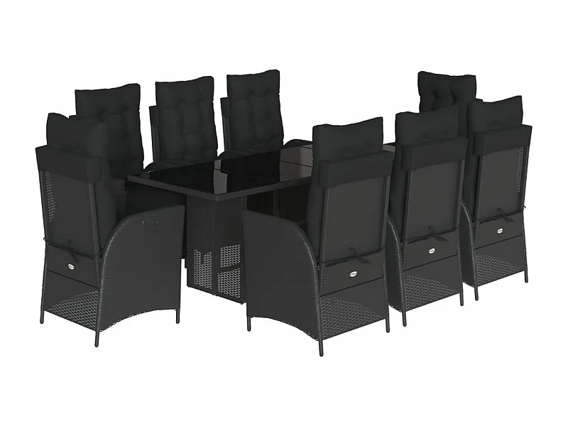 Ensemble à manger de jardin 9pcs coussins noir résine tressée
