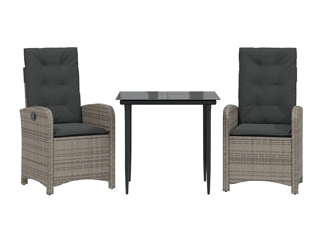 Set comedor de jardín 3 piezas con cojines ratán sintético gris