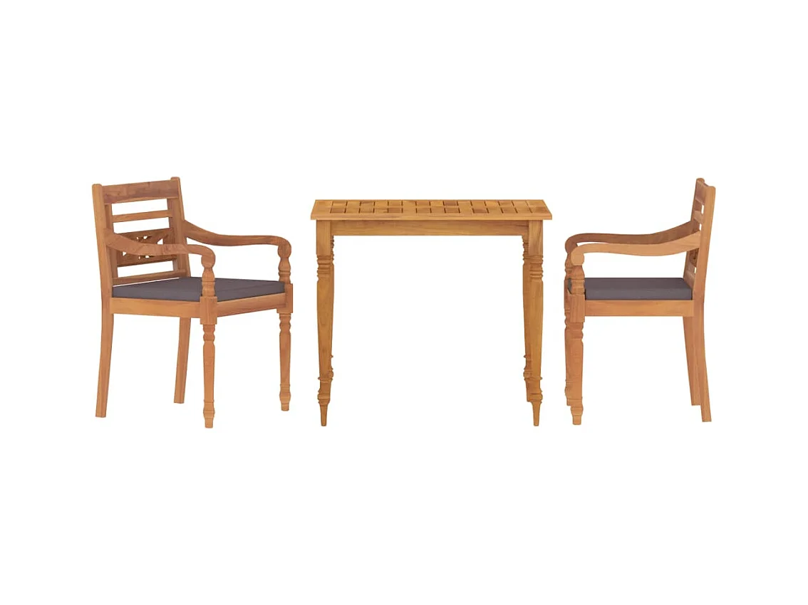 Ensemble à manger de jardin avec coussins gris foncé 3 pcs