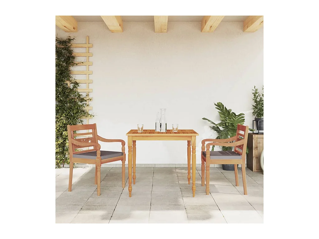 Ensemble à manger de jardin avec coussins gris foncé 3 pcs