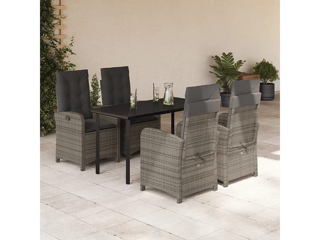 Ensemble à manger de jardin 5 pcs coussins gris résine tressée