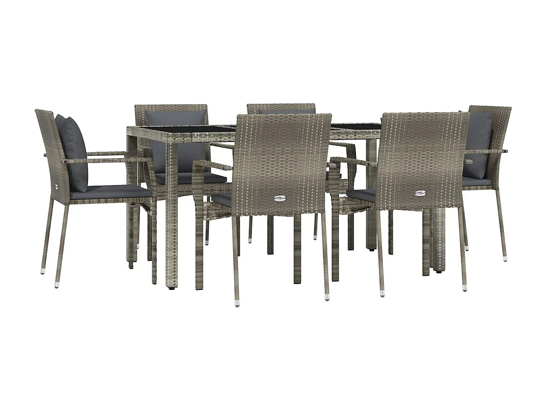 Ensemble à manger jardin et coussins 7 pcs gris rotin
