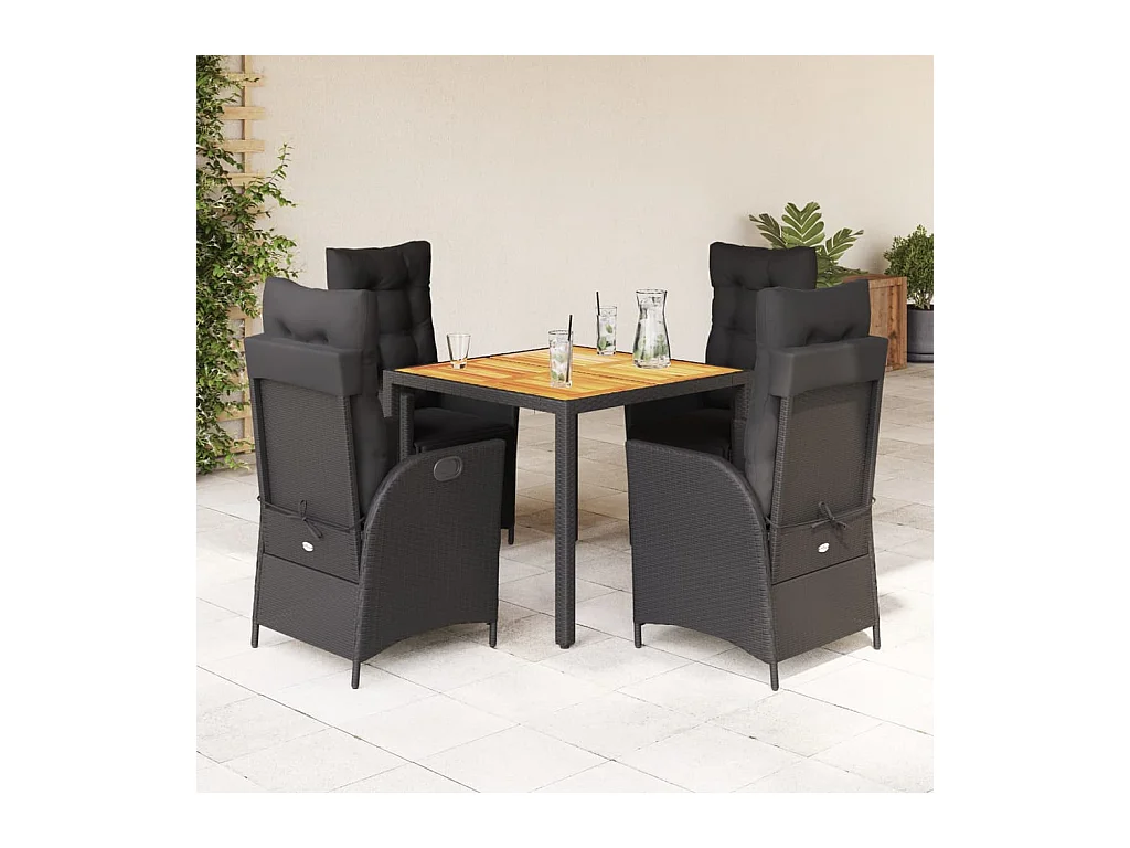 Ensemble à manger de jardin coussins 5pcs Noir Résine tressée