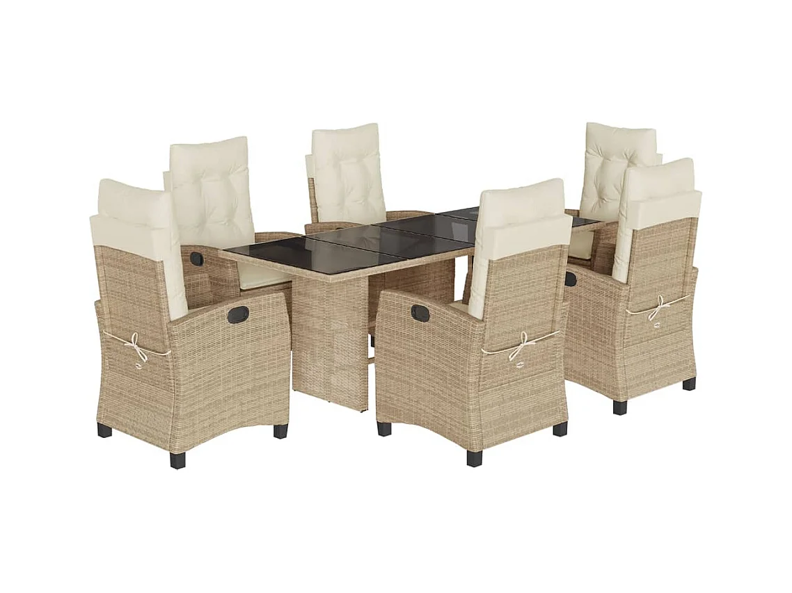 Ensemble à manger de jardin et coussins 7 pcs beige poly rotin
