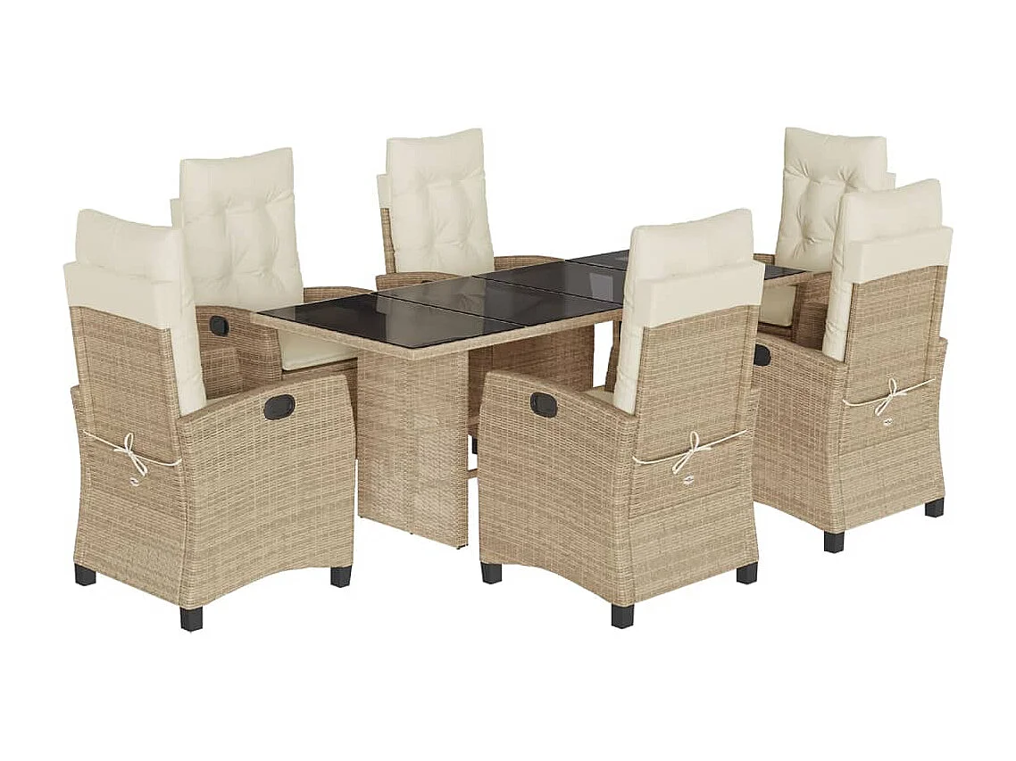 Ensemble à manger de jardin et coussins 7 pcs beige poly rotin