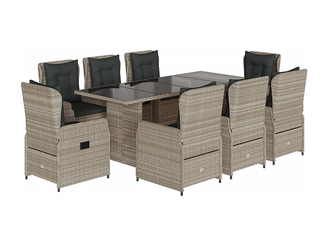 Ensemble à manger de jardin et coussins 9 pcs gris clair rotin