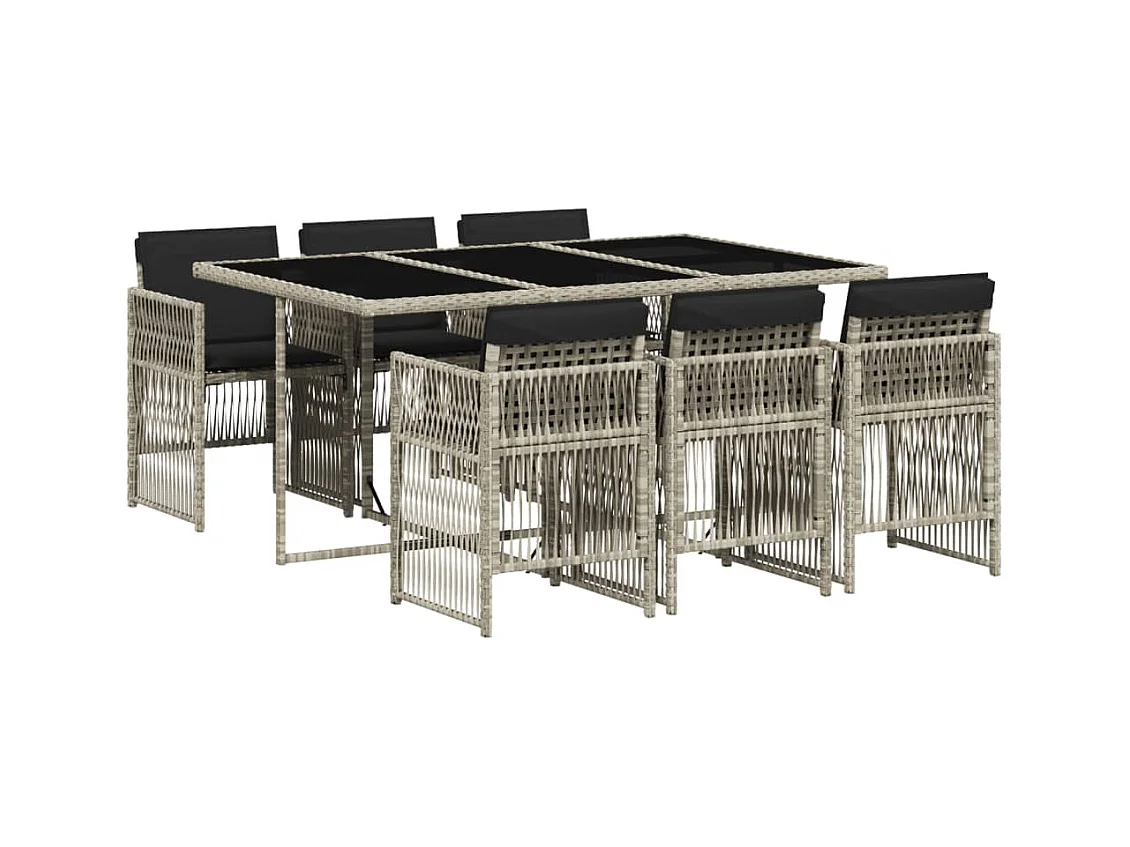 Ensemble à manger de jardin et coussins 7 pcs gris clair rotin