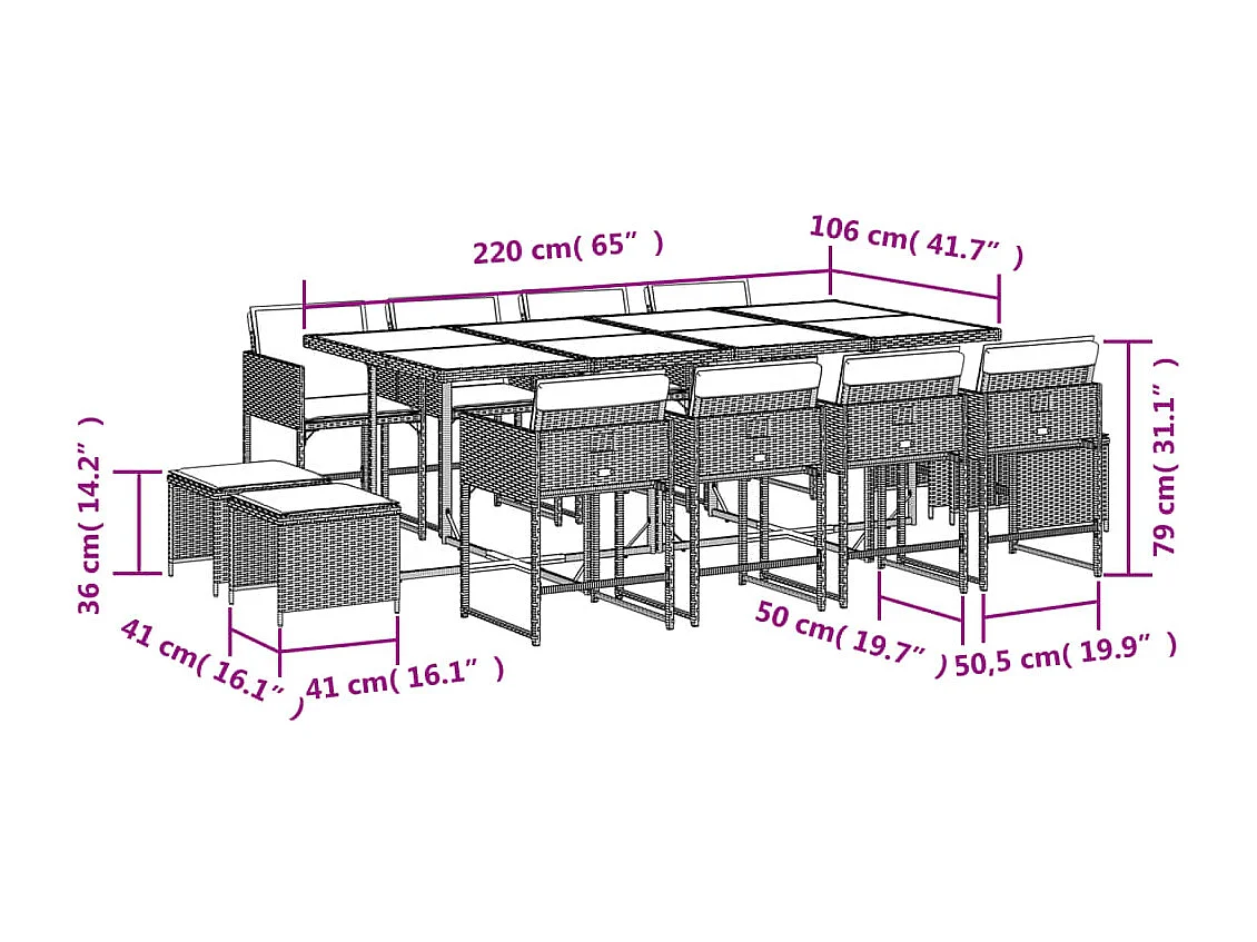 Ensemble à manger de jardin coussins 13 pcs mélange beige rotin