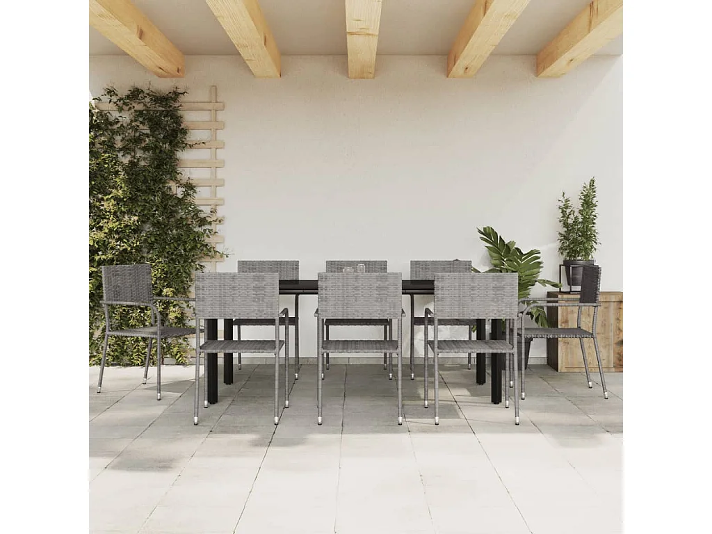 Ensemble à manger de jardin 9pcs gris-noir résine tressée-acier